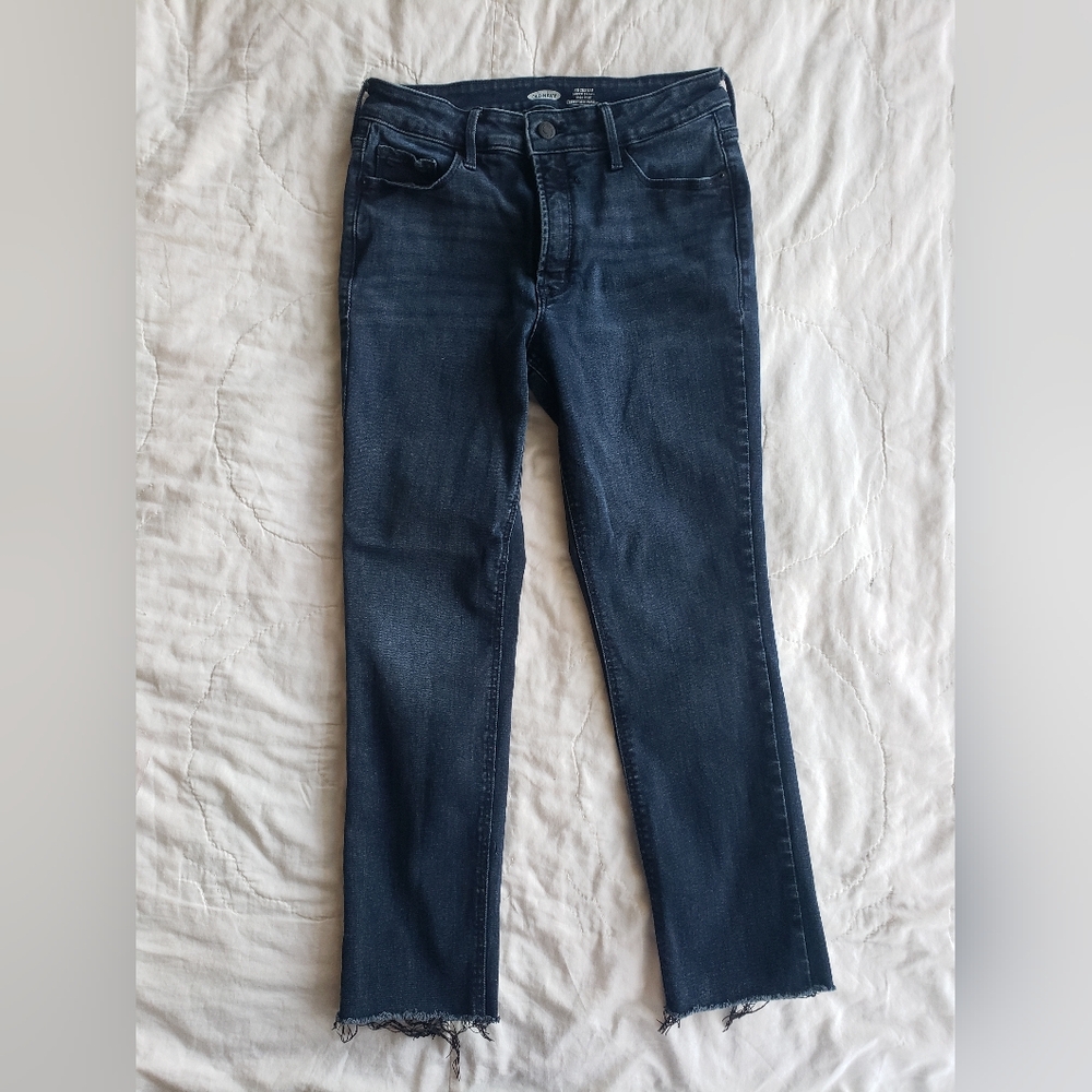 Super Skinny High Rise Frayed Distressed Jeans, Dark Wash, Classic Ankle Length